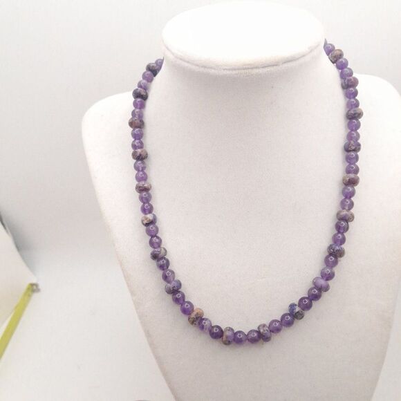Purple Amethyst Bead Necklace Marbled Quartz Gemstone Beads Wrap Bracelet 17" - Picture 3 of 5
